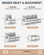 Aluminum Outdoor Sofa Bistro Set, Oversized Patio Conversation Sets Widened - Image 8