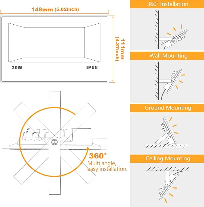 LED Flood Light Outdoor 30W, 300W Equivalent 3000LM Smart RGB Landscape Lighting - Image 7