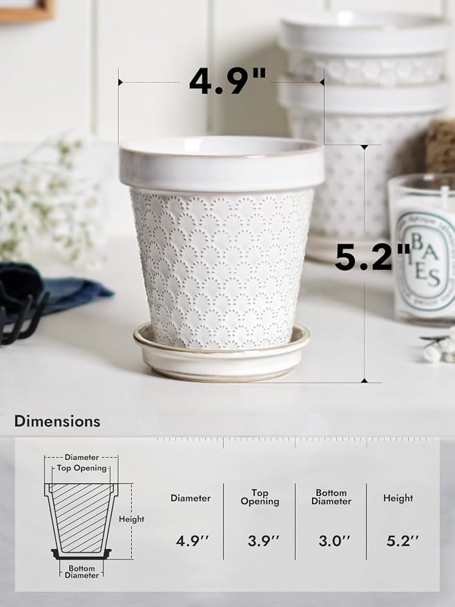 LE TAUCI Ceramic Plant Pots, 4.9 Inch Flower Pots - Image 3