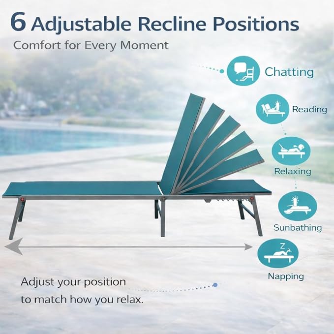 Kozyard 3-Pieces Patio Lounge Set, 2 Foldable Adjustable Lounge Chairs and Side - Image 4