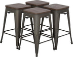 FDW Metal Bar Stools Set of 4 Counter Height Bar Stools 24 Inches Industrial by FDW