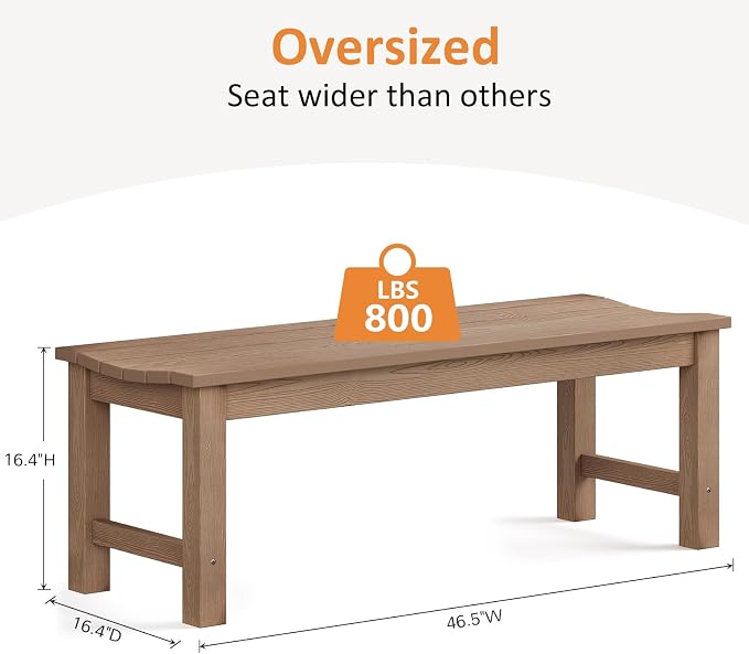 Outdoor Bench, 2-Person Patio Backless Bench Holds up to 800lbs, Weatherproof - Image 3
