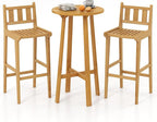 Tangkula 3 Piece Patio Bar Set, Teak Wood Bistro Furniture - Image 9