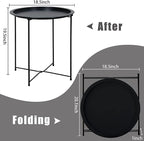 Garden 4 you End Table 2 PCS Metal Side Table Black Round Folding Tray Cyan - Image 3