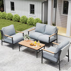 4 Pieces Outdoor Sofa Conversation Set, 4 Seats Couch Set by JOCOEVOL