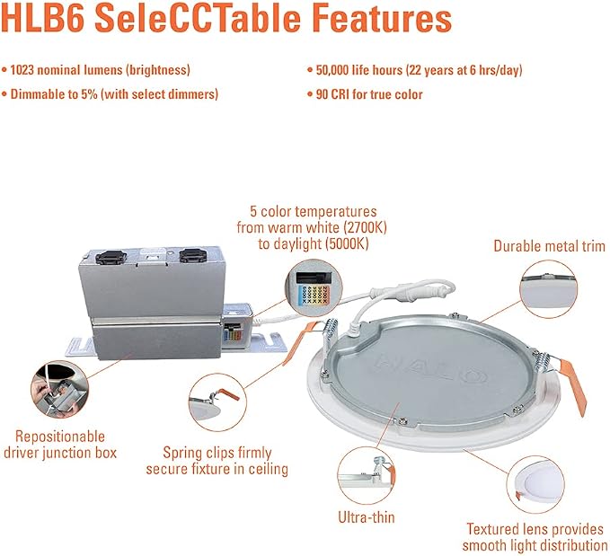 HALO HLB Recessed Lighting 6 Inch LED Thin Canless, Dimmable w/Selectable Color - Image 3