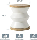 COSIEST White Outdoor Side Table, Round MgO Concrete End Patio Side Table - Image 2