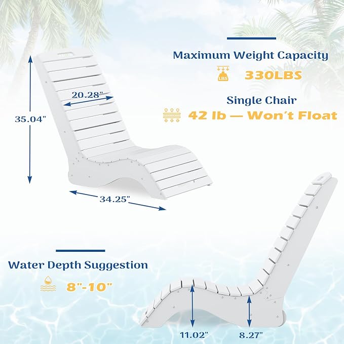 MELLCOM HDPE Pool Lounge Chairs Set of 2, in Pool Lounge Chairs up to 10-Inches - Image 2