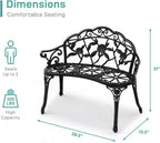 VINGLI 38.5" Patio Park Garden Outdoor Metal Rose Bench, 2-Person Cast Iron - Image 3