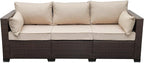 WAROOM Patio Couch PE Rattan 3-Seat Outdoor Sofa Brown Wicker Furniture Set by WAROOM
