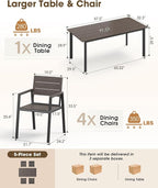 Outdoor Patio Dining Sets, Aluminum 5 Piece HDPS Outdoor Dining Table and - Image 6