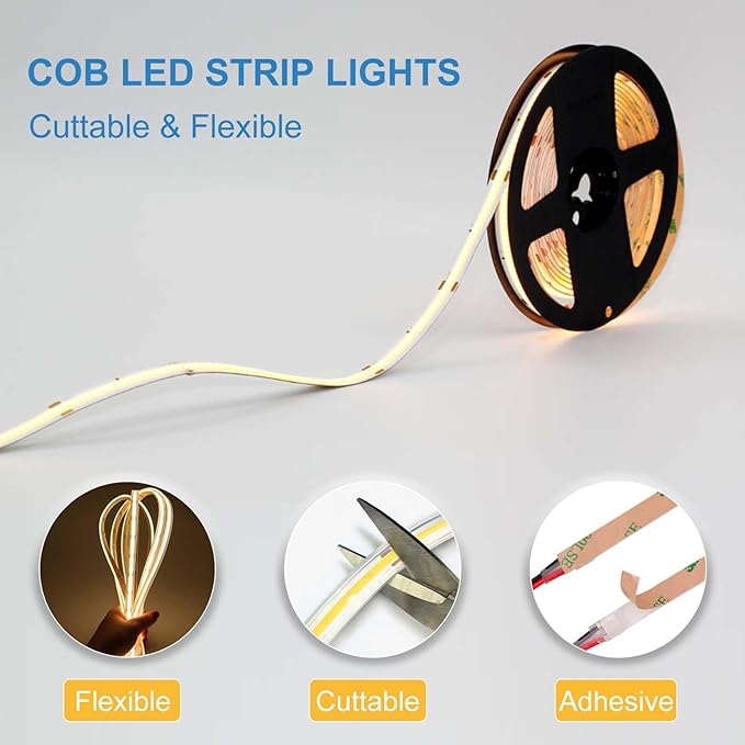 COB LED Strip Lights Waterproof IP67 DC24v Warm White 3000K 16.4ft/5m High CRI - Image 4