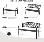VINGLI Outdoor Bench for Patio Metal Garden Bench w/PVC Back Pattern - Image 6