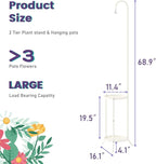 2-Tier Metal Plant Stand with Hanging Hook, Indoor Outdoor Plant Shelf - Image 6