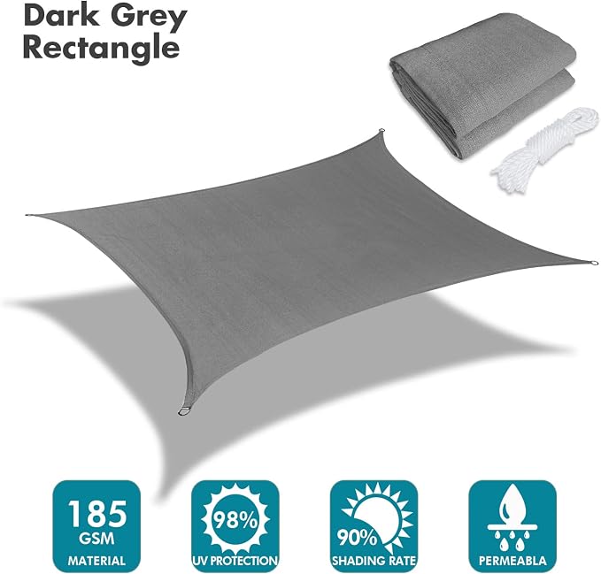 KANAGAWA 18'X20' Dark Gray Custom Size Sun Shade Sail Rectangle UV Block Canopy - Image 2