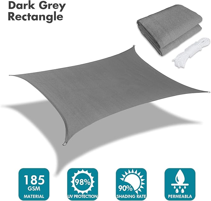 KANAGAWA 12'X24' Dark Gray Custom Size Sun Shade Sail Rectangle UV Block Canopy - Image 2