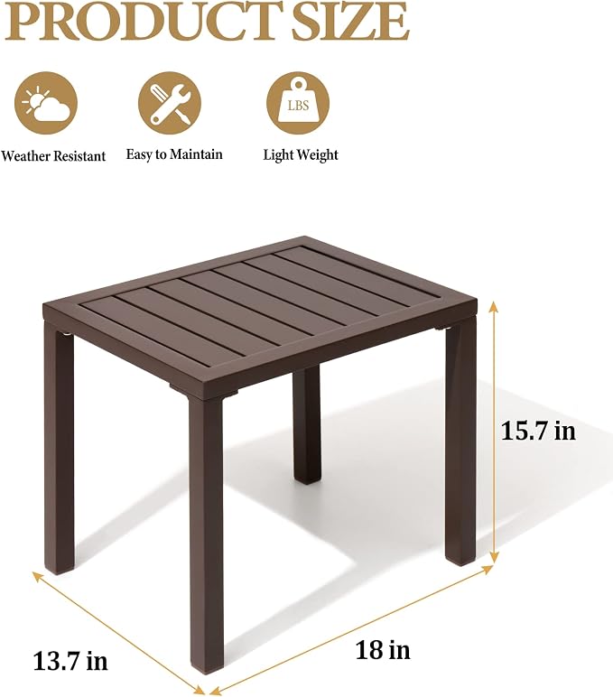 Crestlive Products Outdoor Side Table Set of 2, Aluminum Rectangular Side/End - Image 3