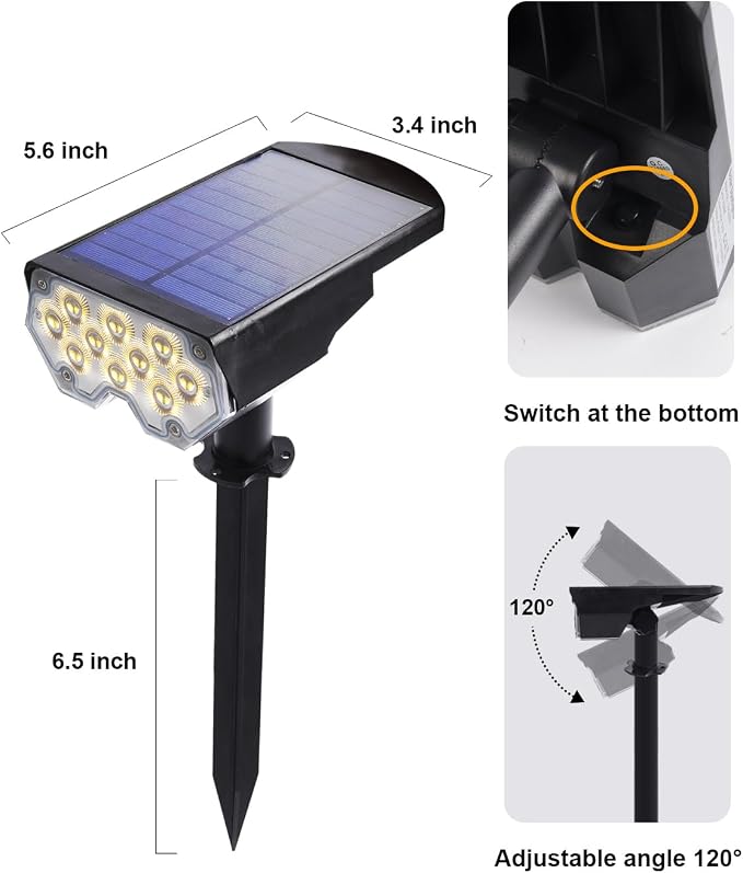 4 Pack Solar Powered Outdoor Spot Lights Outside Waterproof 20 LEDs Landscape - Image 9