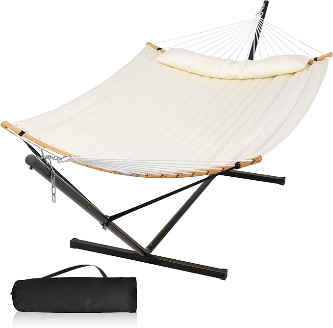 Outdoor Hammock with Stand Included, Two Person Hammock with Curved Spreader Bar by MansionHome