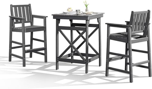 3-Piece Adirondack Chairs and Table Set, HDPE Patio Bar Sets, All Weather by SeeHill
