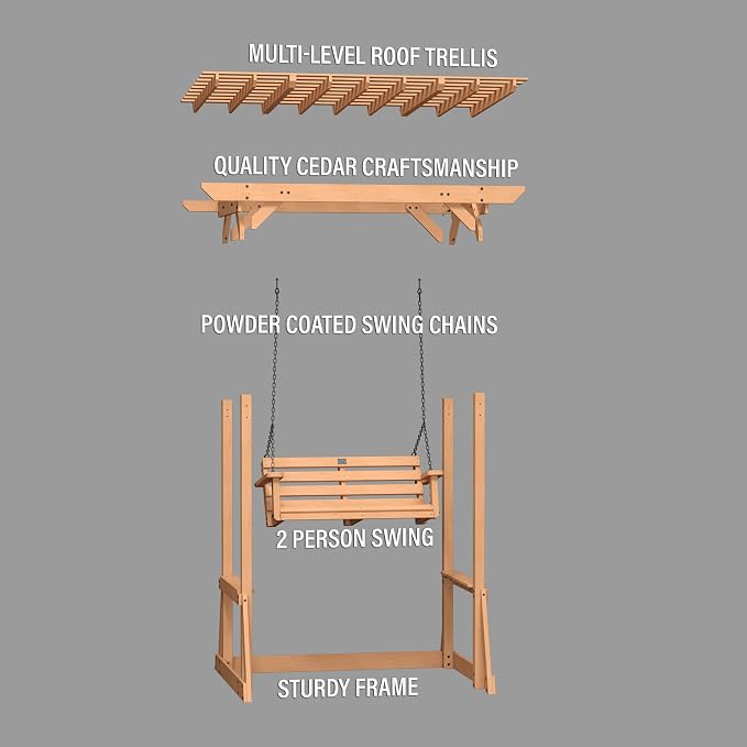 Backyard Discovery Callahan 8' x 5' Cedar Wood Outdoor Patio Pergola Swing Bench - Image 8