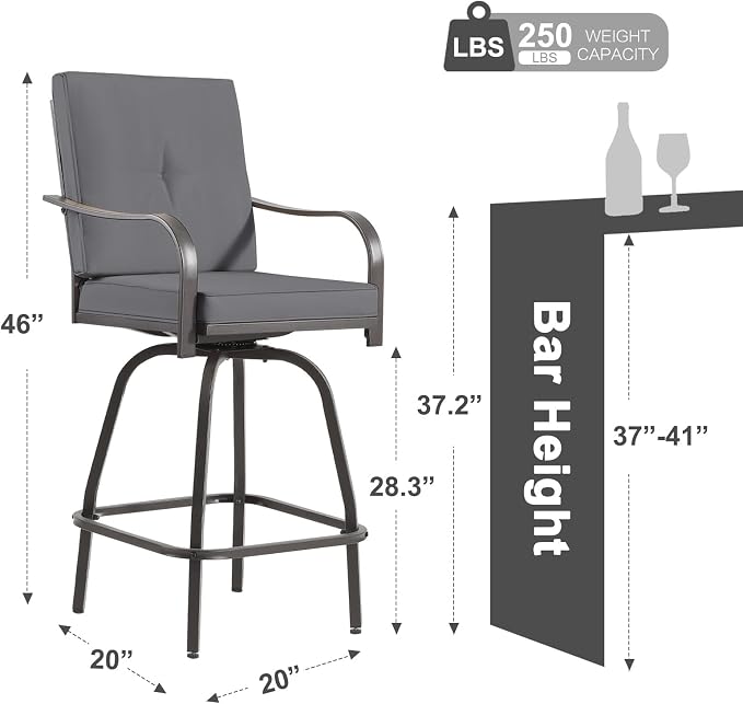 Patio Swivel Bar Stools Set of 2, Outdoor Bar Height Swivel Chairs - Image 3