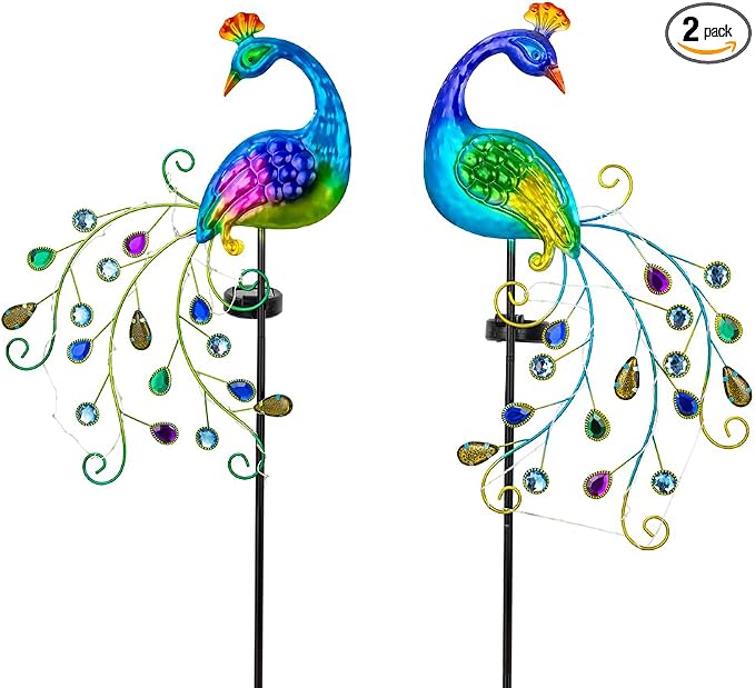 DREAMSOUL 2 Pack Peacock Solar Lights Outdoor, Waterproof Metal Peacock Outdoor by DREAMSOUL