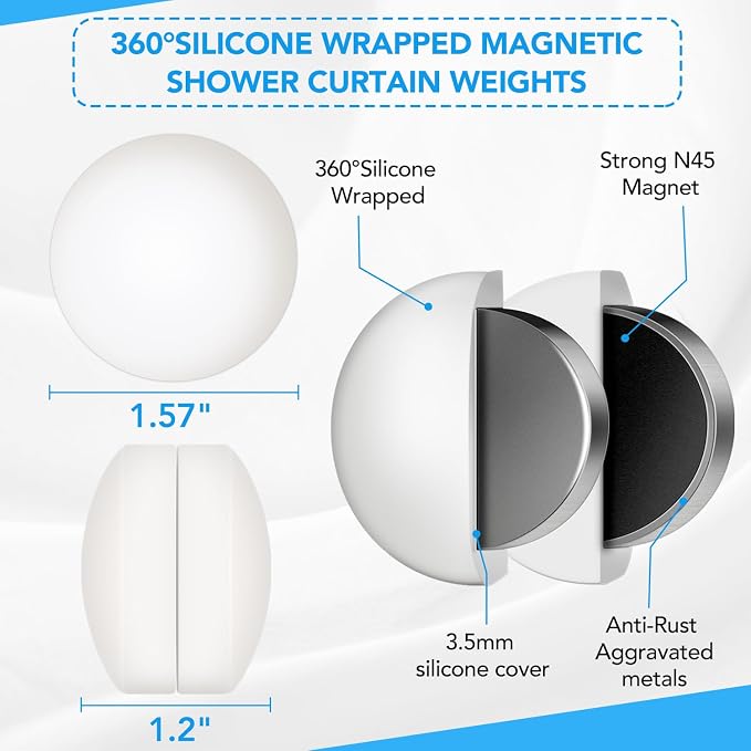 12 Pcs Shower Curtain Weights, Silicone Wrapped Heavy Duty Shower Curtain - Image 2