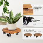 Idzo 2pack 12inches Wood Plant Caddy - Image 2