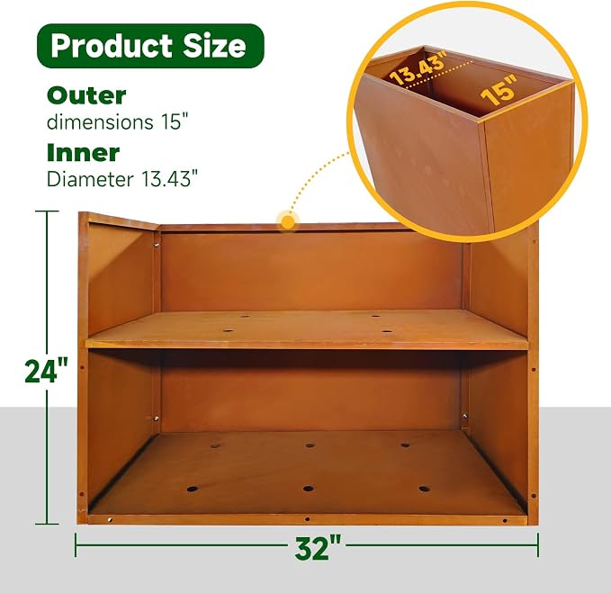 Corten Steel Outdoor Planter Box 32" x 15" x 24" - Image 5