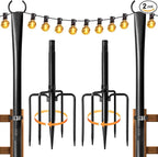 2 Pack String Light Poles for Outside, Thickened Metal Lights Hanger Pole by Fussion