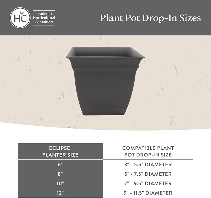 The HC Companies 8 Inch Eclipse Square Planter Pots w/Drainage Holes & Attached - Image 7