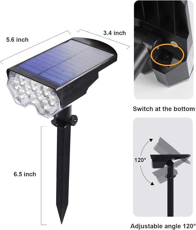 2 Pack Solar Powered Outdoor Spot Lights Outside Waterproof 20 LEDs Landscape - Image 9