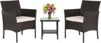 FDW Patio Bistro Conversation Set Wicker Furniture 2 Rattan Chairs Cushions and by FDW
