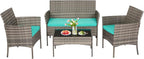 FDW | 4-Piece Patio Furniture Set | Gray & Blue | Outdoor Wicker Furniture by FDW