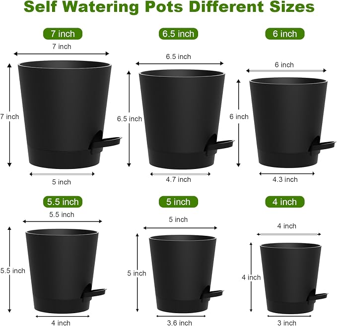 Self Watering Pots, 7/6.5/6/5.5/5/4 inch Flower Pots - Image 2