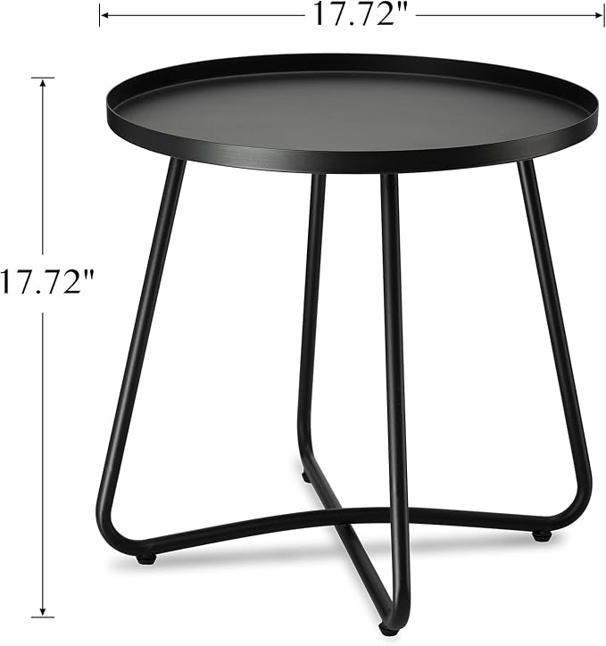 danpinera Outdoor Side Tables, Weather Resistant Steel, Small Round End Table - Image 3