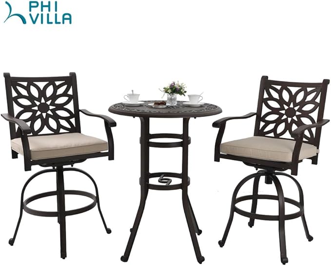 PHI VILLA 32" Cast Aluminum Patio Bar Table, Pub Height Bistro Round Table - Image 7