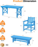 HDPE Outdoor Dining Set of 6, Patio Dining Table Set - Image 3