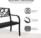 VINGLI Outdoor Bench for Patio Metal Garden Bench w/PVC Back Pattern - Image 4