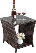 Wicker Rattan Side Table, Outdoor Square Rattan Coffee End Table - Image 5