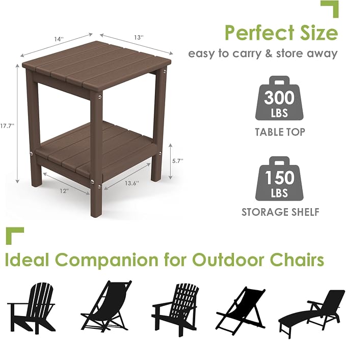 GREENVINES Adirondack-Outdoor-Side-Table | Wood Grain | 14 x 13 Inches | HDPE - Image 3