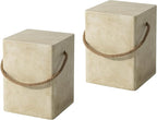 COSIEST Set of 2 Concrete Side Table, Rectangular Outdoor Side Table w Hemp by COSIEST