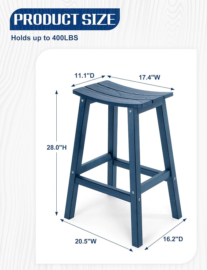 Weatherproof Bar Stools Set of 2, Saddle Seat, Bar Height Stools - Image 3