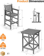 3-Piece Adirondack Chairs and Table Set, HDPE Patio Bar Sets, All Weather - Image 4