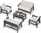 SERWALL HDPE Patio Furniture Set, 5 Piece All Weather Wood-Like Sectional by SERWALL