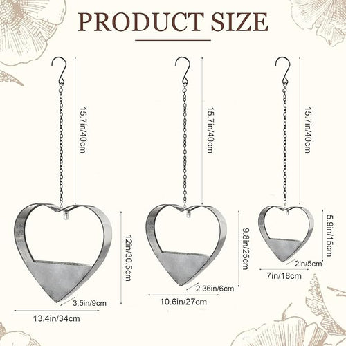 3 Pcs 3 Size Heart Metal Hanging Planter Indoor Outdoor, 13.4" 10.6" 7" Large - Image 2
