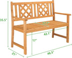 Outvita Wooden Garden Bench, Outdoor Wood Patio Bench, Rustic Two Person - Image 3