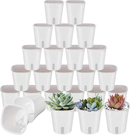 24 Pcs Self Watering Pots for Indoor Plants, 3 Inch White Plastic Self Watering by HOFURME