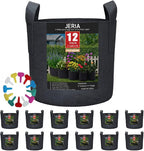JERIA 12-Pack 2 Gallon Grow Bags, 300G Thickened Nonwoven Garden Pots, Heavy by JERIA
